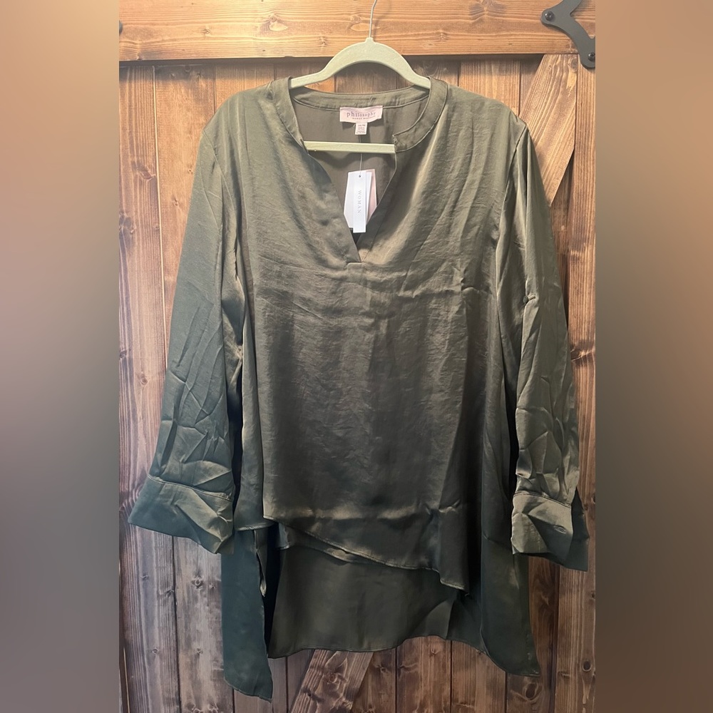 Philosophy Women’s Green Satin Blouse, Size 1x